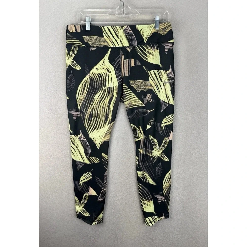 Nike Yoga Dri-Fit Women's Black Yellow Medium Swirl Drawstring Ankle Legging